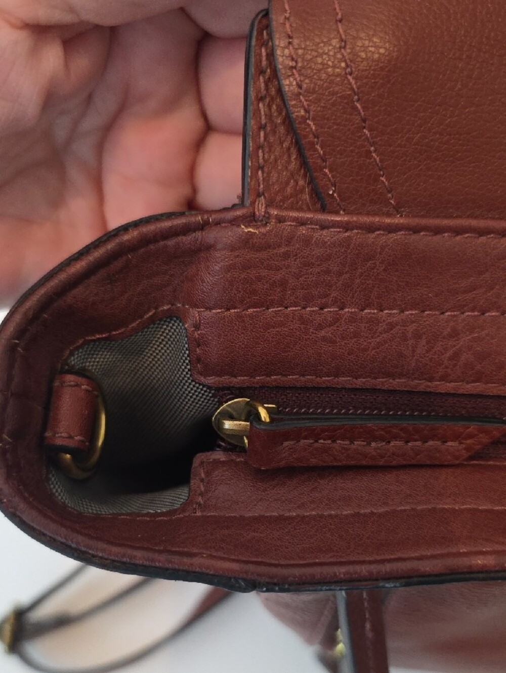 Fossil Amelia Brown Pebbled Leather Convertible Backpack Top Handle Bag Gold Key - Picture 12 of 16